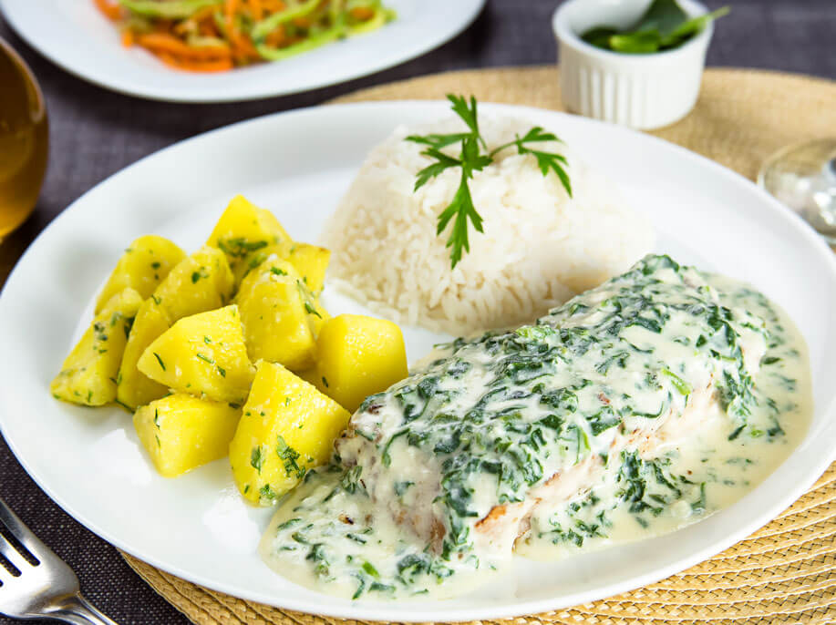 Salmão ao creme com batatas Casa da Esfiha, fotografia de comida